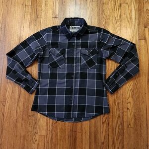 DIXXON Womens Flannel Button Down Shirt Size Small The Dark Horse Black Grey
